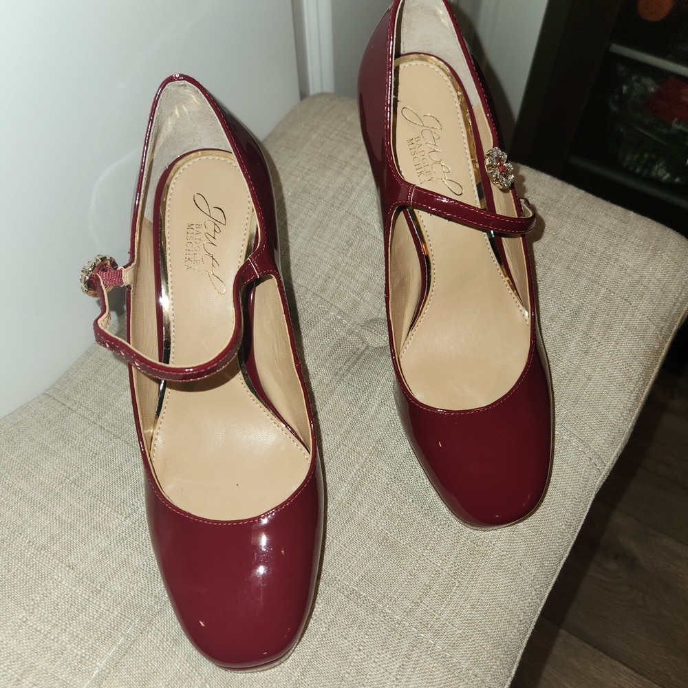 Badgley Mischka Deep Red Mary Jane Heels - Picture 3 of 7